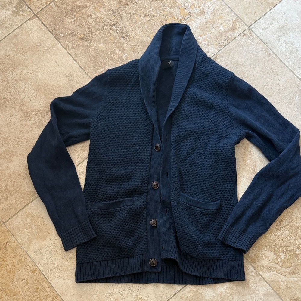 H&M Men's Navy Blue Shawl Collar Sweater size M